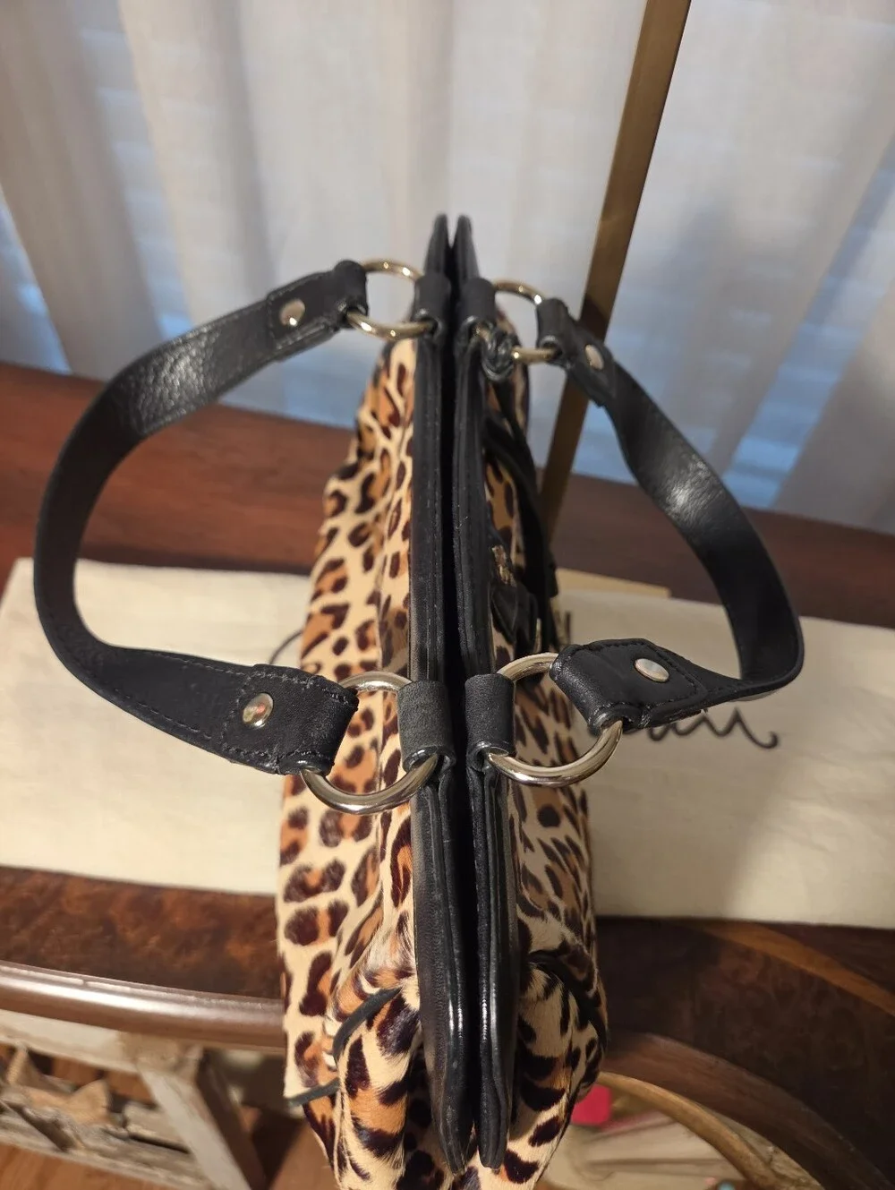 Vintage Calf- Hair Cole Haan Leopard-Print Satchel in Brown and Black